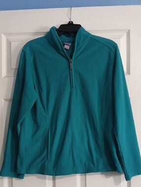 Laura Scott Teal Quarter-Zip V-Neck Sweater